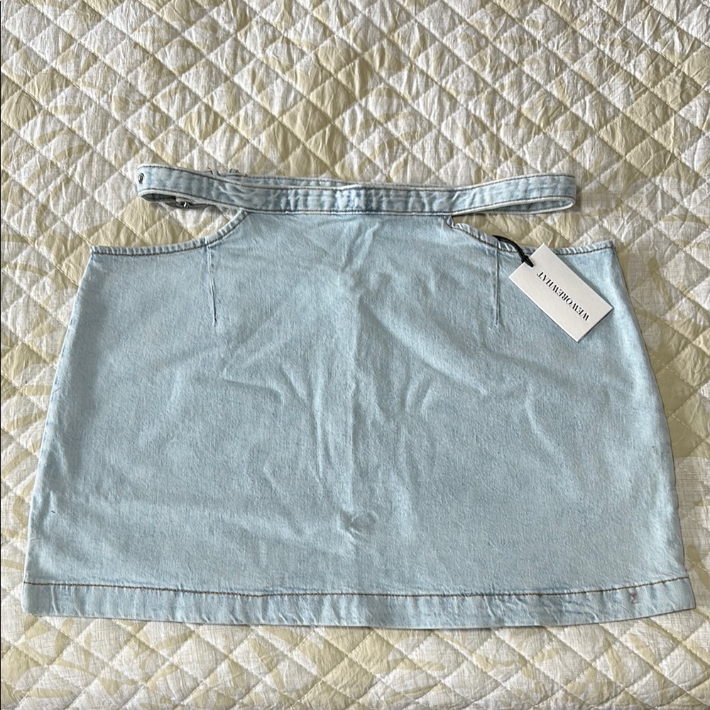 WeWoreWhat Blue Mini Pencil Skirt with Cut Out